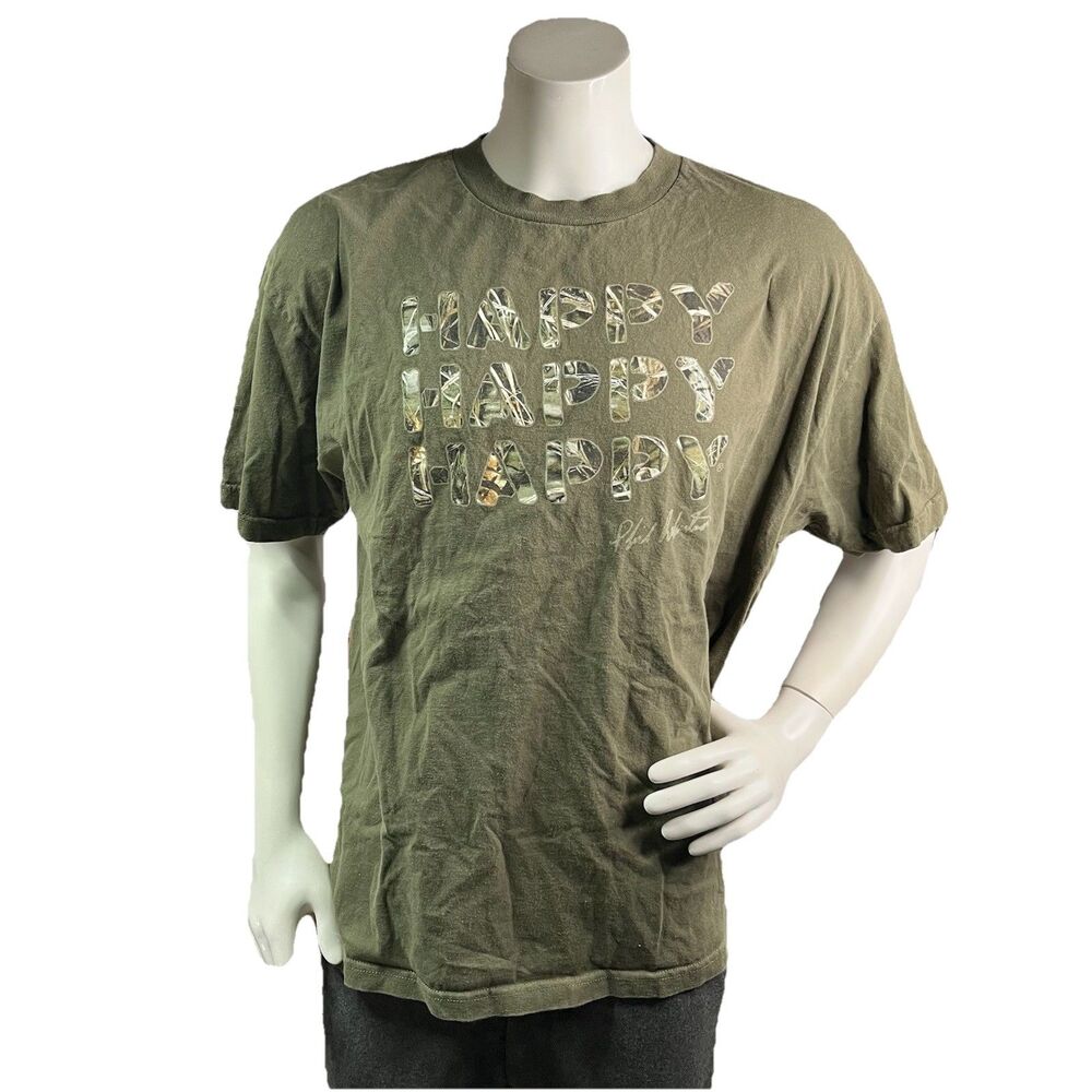 Duck Dynasty Phil Robertson Happy Happy Happy Green Military Tshirt Medium